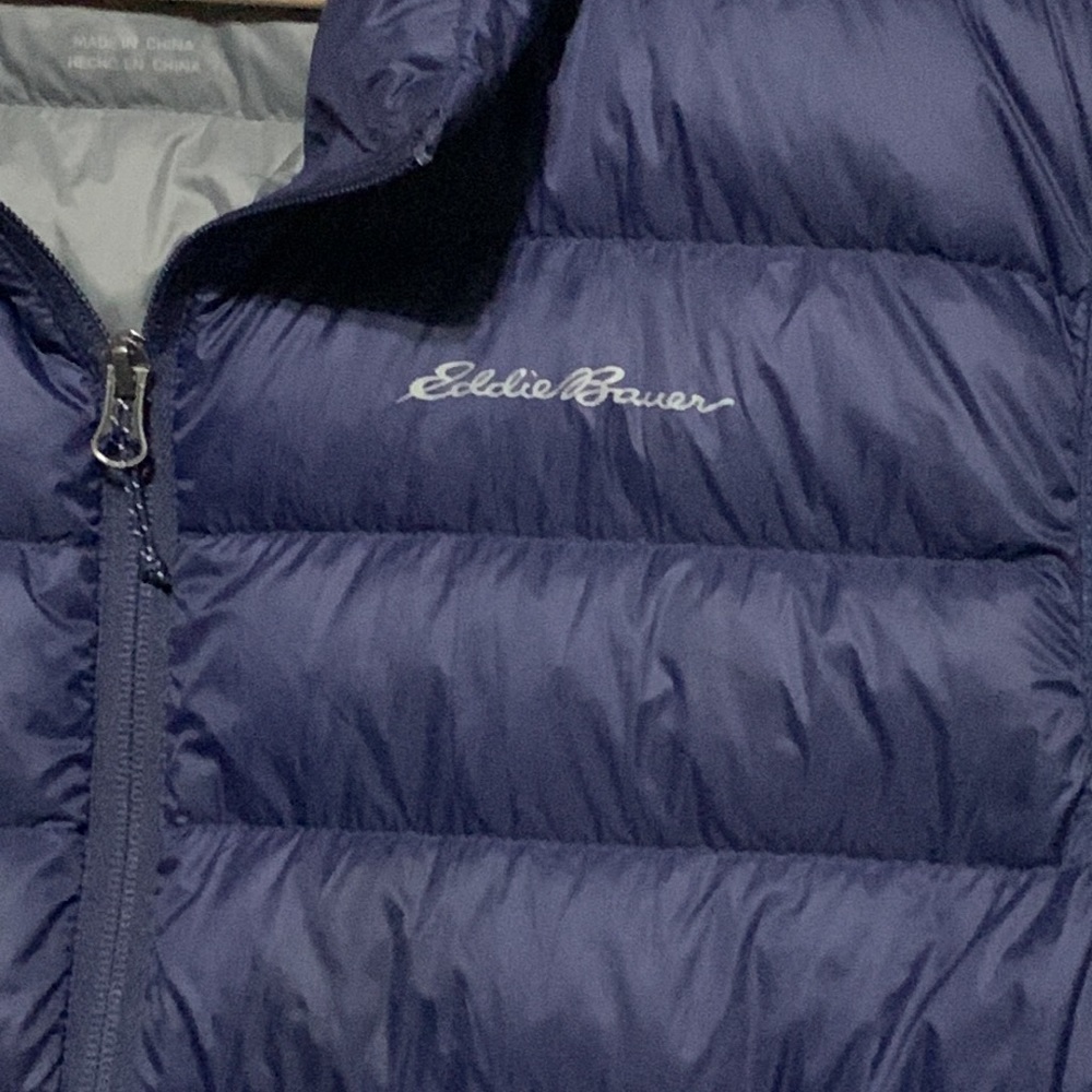 Eddie Bauer Mens Large Puffer Down Fill Vest Jacket Navy Blue - Picture 2 of 8